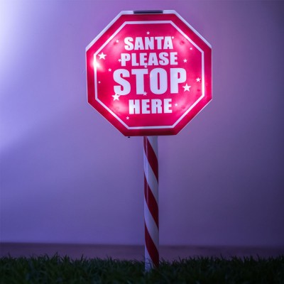 Lampa Solară de Crăciun, Indicator Roșu/Alb, Mesaj &amp;quot;Santa Please Stop Here&amp;quot;, &amp;Icirc;nălțime 46cm foto