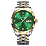 Poedagar Ceas barbatesc Fashion Quartz Analog Casual Indici Luminosi Auriu Verde