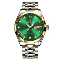 Poedagar Ceas barbatesc Fashion Quartz Analog Casual Indici Luminosi Auriu Verde