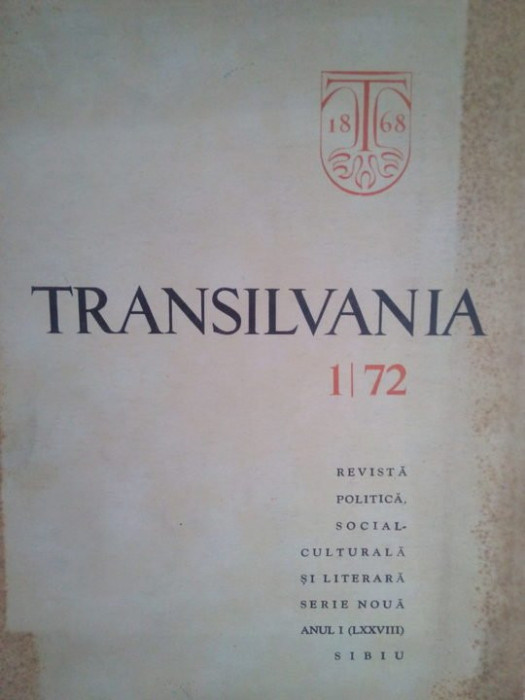 Titus Andronis - Transilvania. Revista politica, social-culturala si literara serie noua, anul I