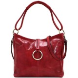 Geanta Dama Piele Naturala Vachetta Rosie Bordo, 31cm, Umăr/Crossover, 2 Compartimente, Fabricata Italia