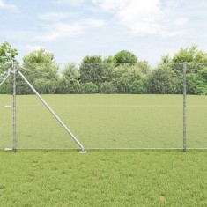 Gard hexagonal vidaXL 1.4x10 m din oțel galvanizat, St&acirc;lpi de gard vidaXL cu v&acirc;rf 7 buc. &Oslash;32 mm 160 cm din oțel galvanizat