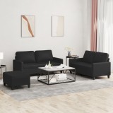 VidaXL Set de canapele cu perne, 3 piese, negru, piele ecologică