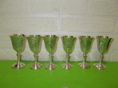 Superb set de sase CUPE ARGINTATE gravate manual , marcate foto