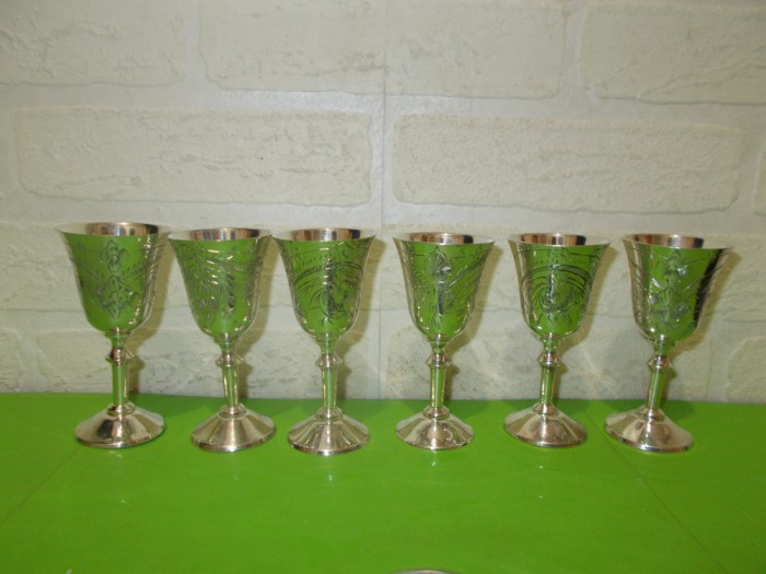 Superb set de sase CUPE ARGINTATE gravate manual , marcate