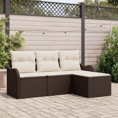 Set de canapele pentru grădină cu pernă 4 pcs Maro Rattan poli foto