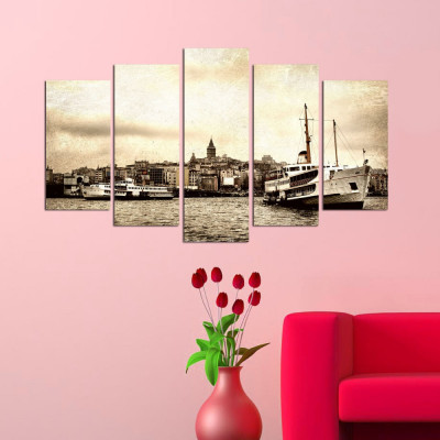 Tablou MDF ( 5 buc ) istanbul Galata, Multicolor, 60x110 cm foto