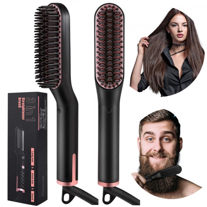 Perie de Barba Profesionala pentru indreptat barba stufoasa, Ionizare, &pound; trepte temperatura.