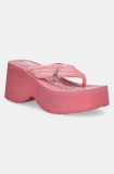 Juicy Couture slapi WHITNEY VELOUR Y2K WEDGE femei, culoarea roz, cu platforma, JCFSAN225009