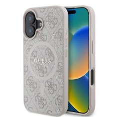 Husa pentru iPhone 16 Plus - Guess 4G Ring Classic Logo MagSafe (GUHMP16MG4GFRP) - Pink