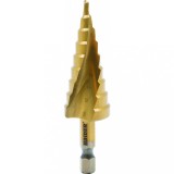 Burghiu conic in trepte HEX 1/4&#039;&#039; HSS + TIN &Oslash;4-20mm