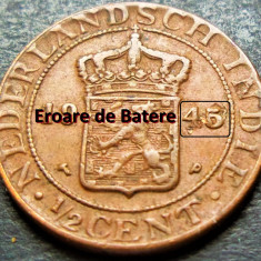 Moneda istorica 1/2 CENT - INDIILE OLANDEZE, anul 1945 * cod 2321 = ERORI BATERE