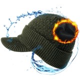 Căciulă de iarnă pentru bărbați, 50% l&acirc;nă Merino, căptușită cu fleece, impermeabilă, rezistentă la v&acirc;nt, cu vizieră &ndash; Verde XL/XXL
