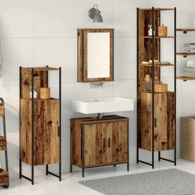 vidaXL Set 4 Piese Mobilier pentru Baie Lemn Vechi Lemn Prelucrat foto