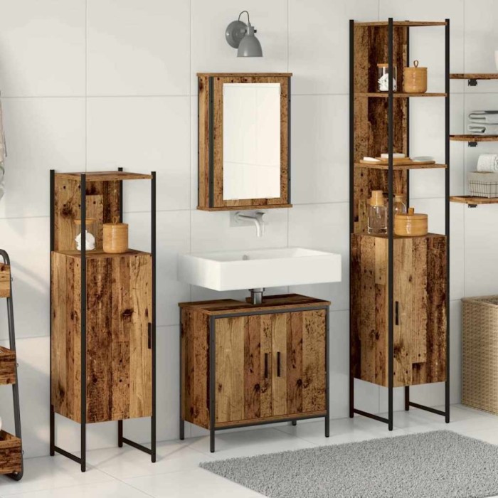 vidaXL Set 4 Piese Mobilier pentru Baie Lemn Vechi Lemn Prelucrat