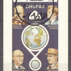 Dhufar 1972 Churchill, Kennedy, De Gaulle, mini imperf.sheet, used AI.011