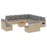 Set canapele de gradina, 14 piese, cu perne, bej, poliratan
