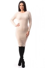 E589-15 Rochie midi, simpla, din material reiat si maneci lungi