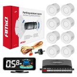 Senzori parcare auto albi cu afisaj LED 3D, 8 senzori, fata-spate, 12V