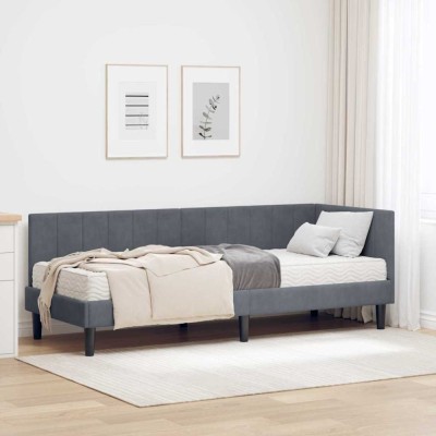 vidaXL Cadru de pat colțar cu saltea Gri &amp;icirc;nchis 80 x 200 cm Catifea 3393879 foto
