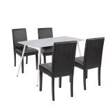 Set Masă Leziter Megan 4 1 Alb-Negru 140cm Piatră Sinterizată 4 Scaune Piele ECO Rezistent Ușor de Curățat