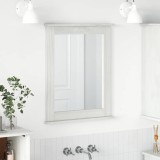 Oglinda Baie vidaXL Alb 55.5x5x70cm Lemn Masiv Pin, Oglinda Plata Interior, Spatiu Depozitare