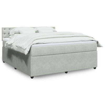vidaXL Pat box spring cu saltea, gri deschis, 180x200 cm, catifea 3287818 foto