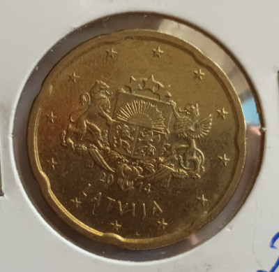 Moneda 20 eurocent Letonia 2014 foto