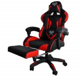 Scaun de gaming, cu suport de picioare, piele ecologica, rosu-negru, 63x63x116/124 cm, Malatec, Isotrade