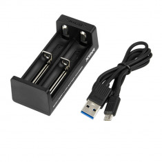 Incarcator acumulatori Li-Ion 2 x tip 18650, XTAR MC2 32019, cablu USB de 81cm, negru