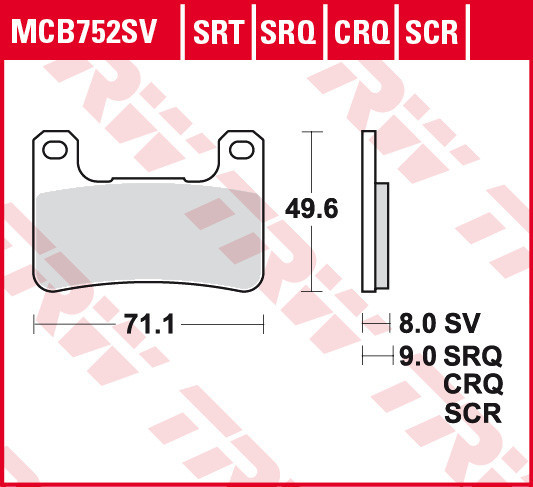 Set placute frana fata TRW MCB752SV - Kawasaki Z 900 RS - Ninja H2 1000 - ZX-10R Ninja - Suzuki GSX-R 600-750-1000-1300 - V-Strom 1000