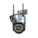 Camera de supraveghere dubla, WIFI, 4G, Full HD, cu alarma integrata, detectare umana, de exterior, rezistenta la apa, recunoastere amprentei, audio b