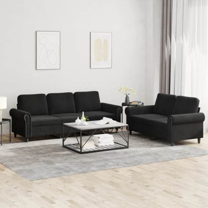 vidaXL Set de canapele cu perne, 2 piese, negru, catifea 3202255