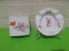 Set portelan vechi MEISSEN - Suport pentru SCOBITORI si SCRUMIERA , decor floral foto