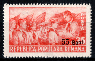 Romania 1952, LP 312, Pionieri 1951, supratipar, serie cu sarniera, MH* foto