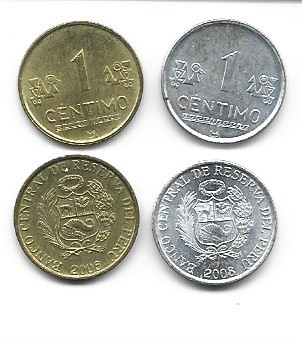 Peru 2 x 1 centimo, alama si aluminiu
