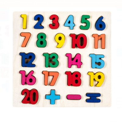 Puzzle educativ din lemn Numere si simboluri, 23 piese 28x27.5cm, 3 ani + foto