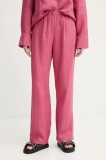 Samsoe Samsoe pantaloni din in SATOVE culoarea roz, drept, high waist, F25100016