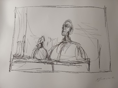 ALBERTO GIACOMETTI, LITOGRAFIE ALB-NEGRU ORIGINALA SERIA &amp;quot;PORTET/ BUST&amp;quot; SEMNATA IN PLACA, INTITULATA SI DATATA PE VERSO DE EDITOR foto