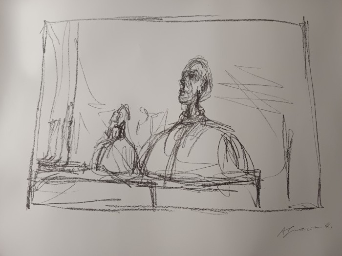 ALBERTO GIACOMETTI, LITOGRAFIE ALB-NEGRU ORIGINALA SERIA &quot;PORTET/ BUST&quot; SEMNATA IN PLACA, INTITULATA SI DATATA PE VERSO DE EDITOR