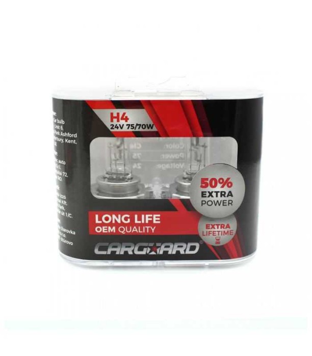 Set de 2 becuri Halogen 24V H4 70W +50% Intensitate LONG LIFE CARGUARD