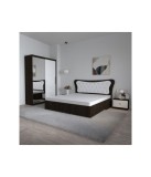Dormitor Dante, 4 Piese, Pat 160 X 200, 2Noptiere, Dulap usi glisante cu oglinda, Culoare Wenge/Alb