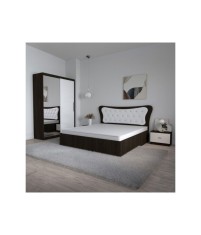 Dormitor Dante, 4 Piese, Pat 160 X 200, 2Noptiere, Dulap usi glisante cu oglinda, Culoare Wenge/Alb