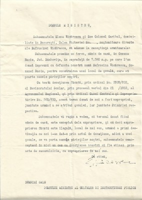 A3373N Petiție semnată olograf de Elena Văcărescu adresată ministrului Cultelor și Instrucțiunii Publice, anii 1930 foto