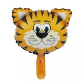 Balon din folie metalizata, flippy, mini figurine animalute, model tigru, tematica aniversare, 38x31 cm, ambalaj individual, pai inclus, umflare cu ae