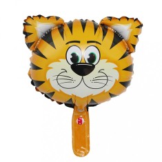 Balon din folie metalizata, flippy, mini figurine animalute, model tigru, tematica aniversare, 38x31 cm, ambalaj individual, pai inclus, umflare cu ae