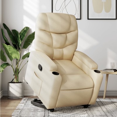 vidaXL Fotoliu rabatabil cu ridicare pe verticală, crem, textil 3204605 foto