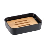 Săpuniera Plastic / Bambus Dreptunghi &ndash; Negru