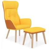Scaun relaxare cu taburet galben mustar piele ecologica/textil