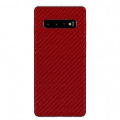 Set Folii Skin Acoperire 360 Compatibile cu Samsung Galaxy S10 Plus (Set 2) - ApcGsm Wraps Carbon Geranium Red